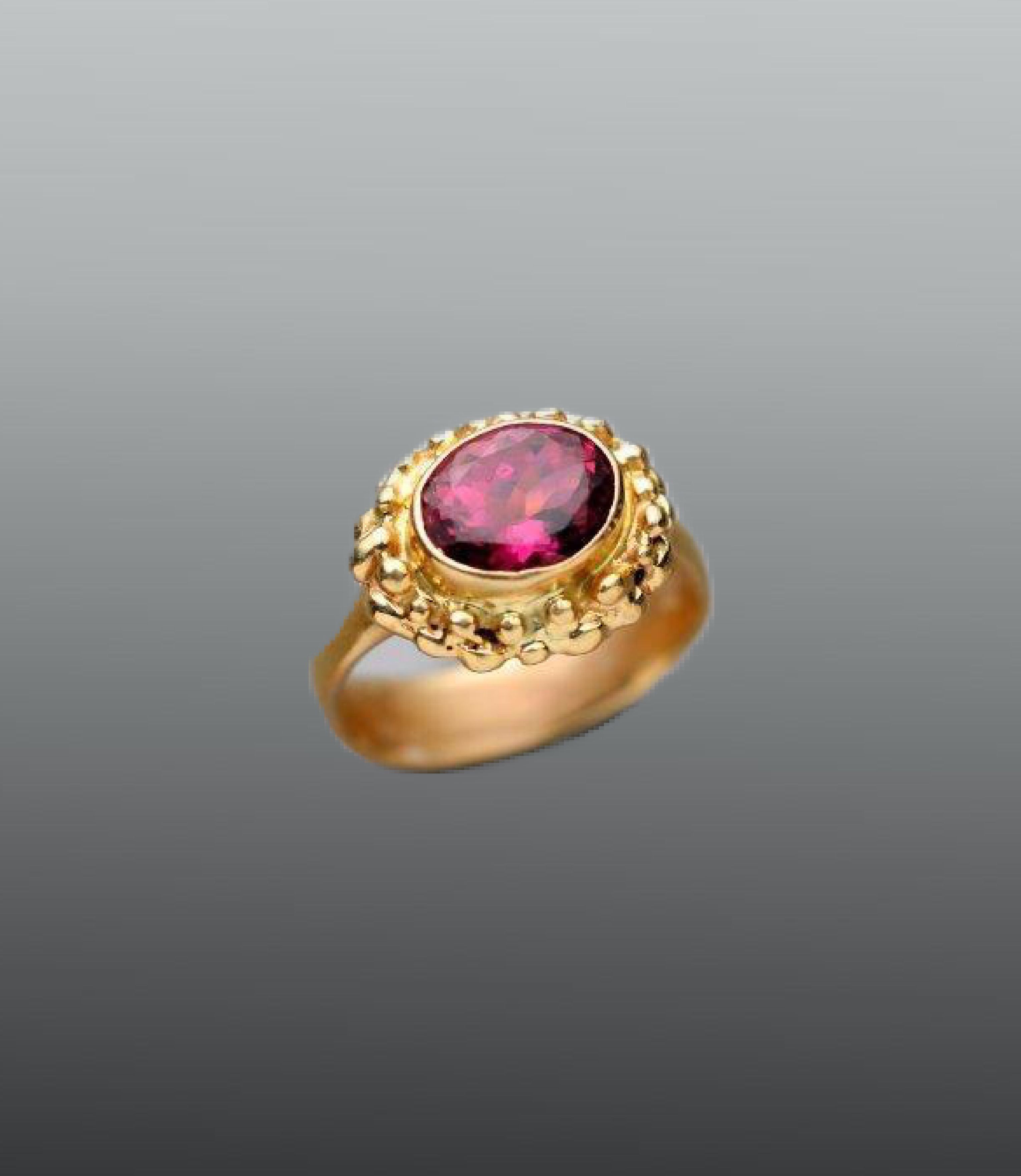 Elizabethan style 14ky gold ring with Pink Tourmaline